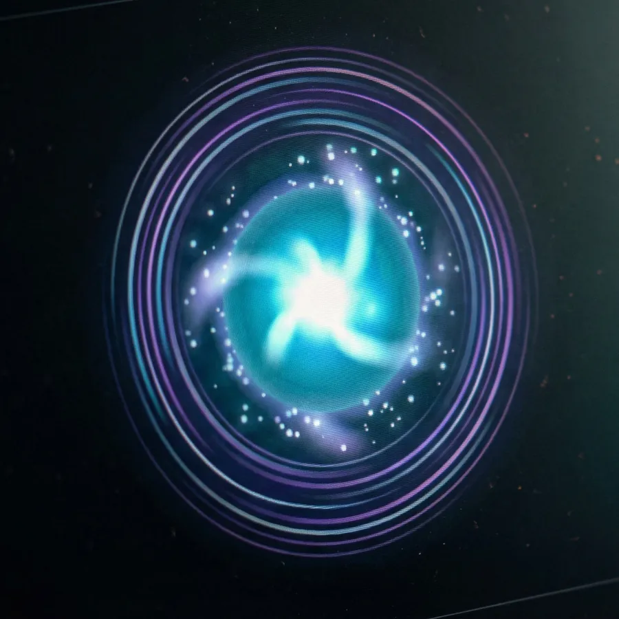 The Plexolegal voice assistant interface: a glowing orb listening state